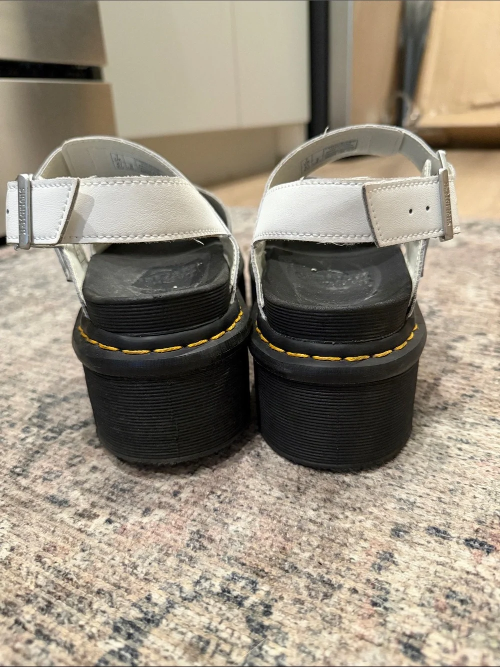 Dr. Martens White Platform Sandal with Black Sole